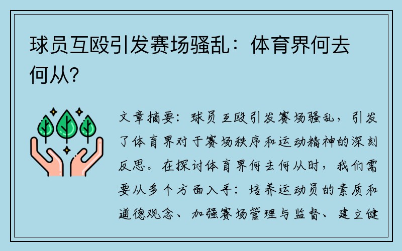 球员互殴引发赛场骚乱：体育界何去何从？