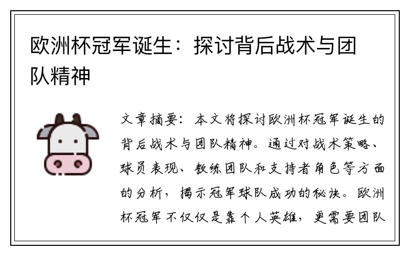 欧洲杯冠军诞生：探讨背后战术与团队精神