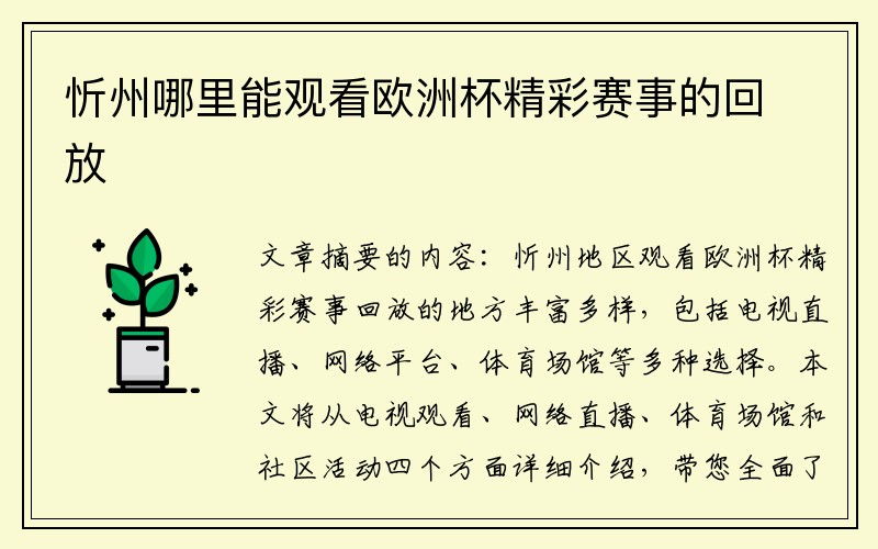 忻州哪里能观看欧洲杯精彩赛事的回放